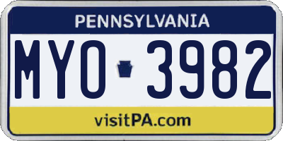PA license plate MYO3982