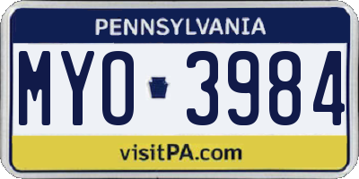 PA license plate MYO3984