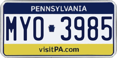 PA license plate MYO3985