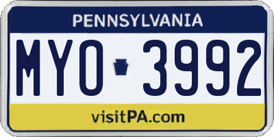 PA license plate MYO3992