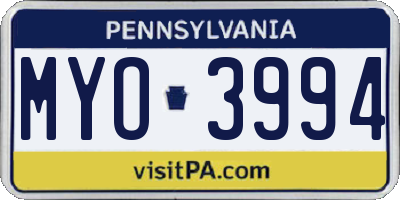 PA license plate MYO3994