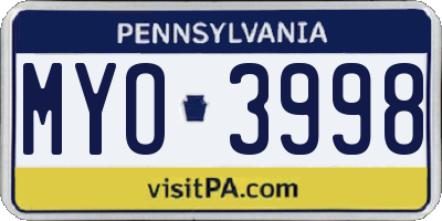 PA license plate MYO3998