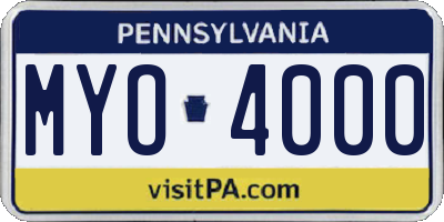 PA license plate MYO4000
