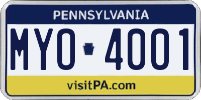 PA license plate MYO4001