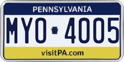 PA license plate MYO4005