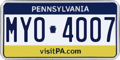 PA license plate MYO4007