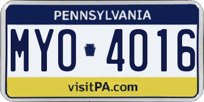 PA license plate MYO4016