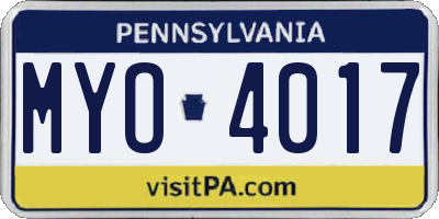 PA license plate MYO4017