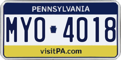 PA license plate MYO4018