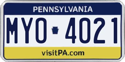 PA license plate MYO4021