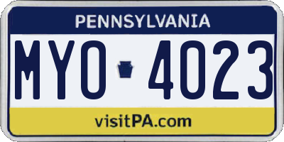 PA license plate MYO4023