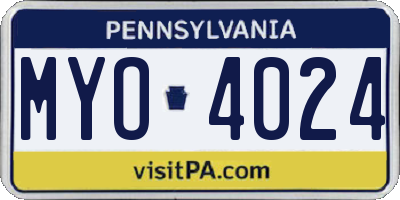 PA license plate MYO4024