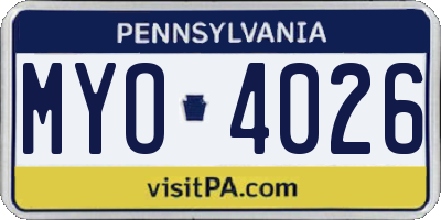 PA license plate MYO4026