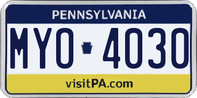 PA license plate MYO4030