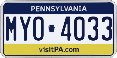 PA license plate MYO4033