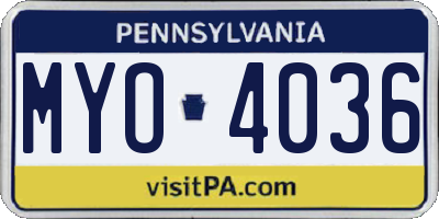PA license plate MYO4036