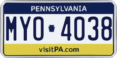PA license plate MYO4038
