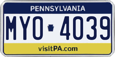 PA license plate MYO4039