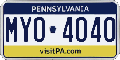PA license plate MYO4040