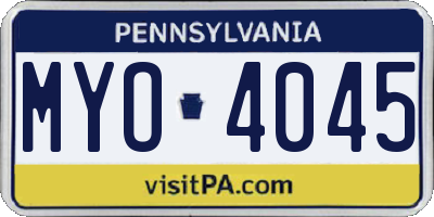PA license plate MYO4045