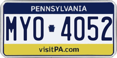 PA license plate MYO4052