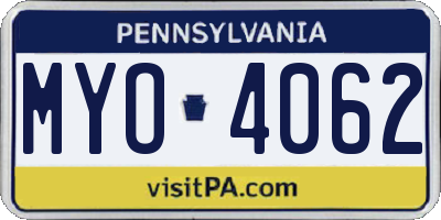 PA license plate MYO4062