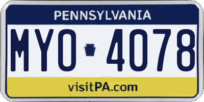 PA license plate MYO4078