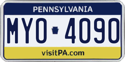 PA license plate MYO4090