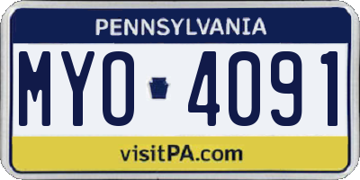 PA license plate MYO4091