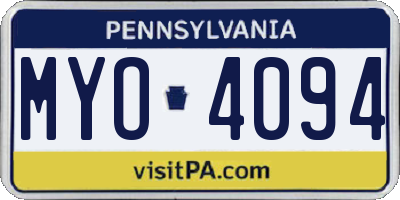 PA license plate MYO4094