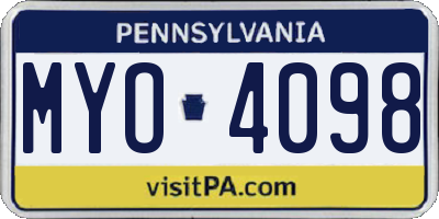 PA license plate MYO4098
