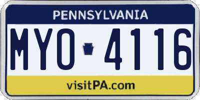 PA license plate MYO4116