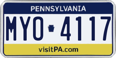 PA license plate MYO4117