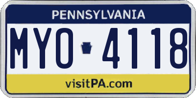 PA license plate MYO4118