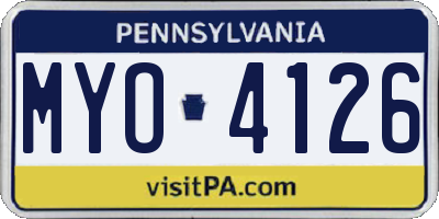 PA license plate MYO4126