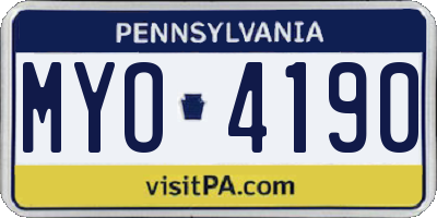 PA license plate MYO4190