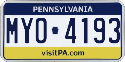 PA license plate MYO4193