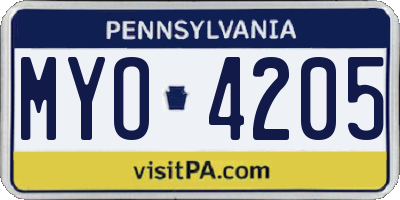 PA license plate MYO4205