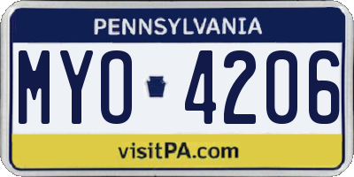PA license plate MYO4206