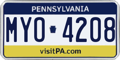 PA license plate MYO4208