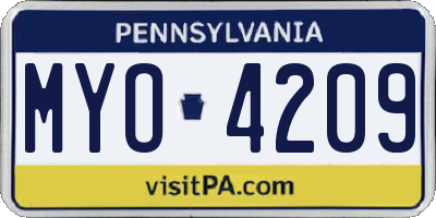 PA license plate MYO4209