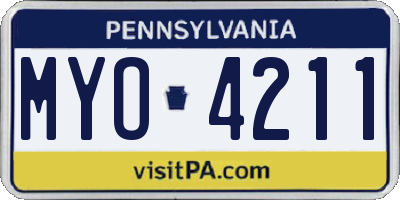 PA license plate MYO4211
