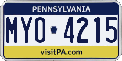 PA license plate MYO4215