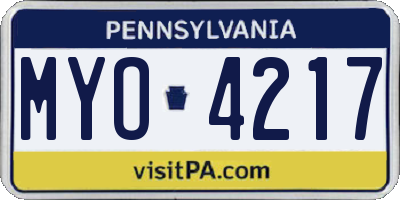 PA license plate MYO4217
