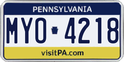 PA license plate MYO4218