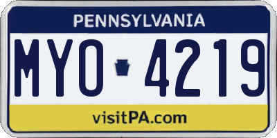 PA license plate MYO4219
