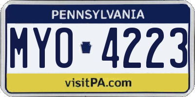 PA license plate MYO4223