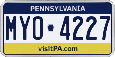 PA license plate MYO4227