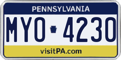 PA license plate MYO4230
