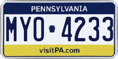 PA license plate MYO4233